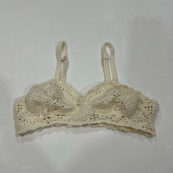 Free People Ivory Crochet Bralette Top Boho Festival Size Small - Picture 1 of 5